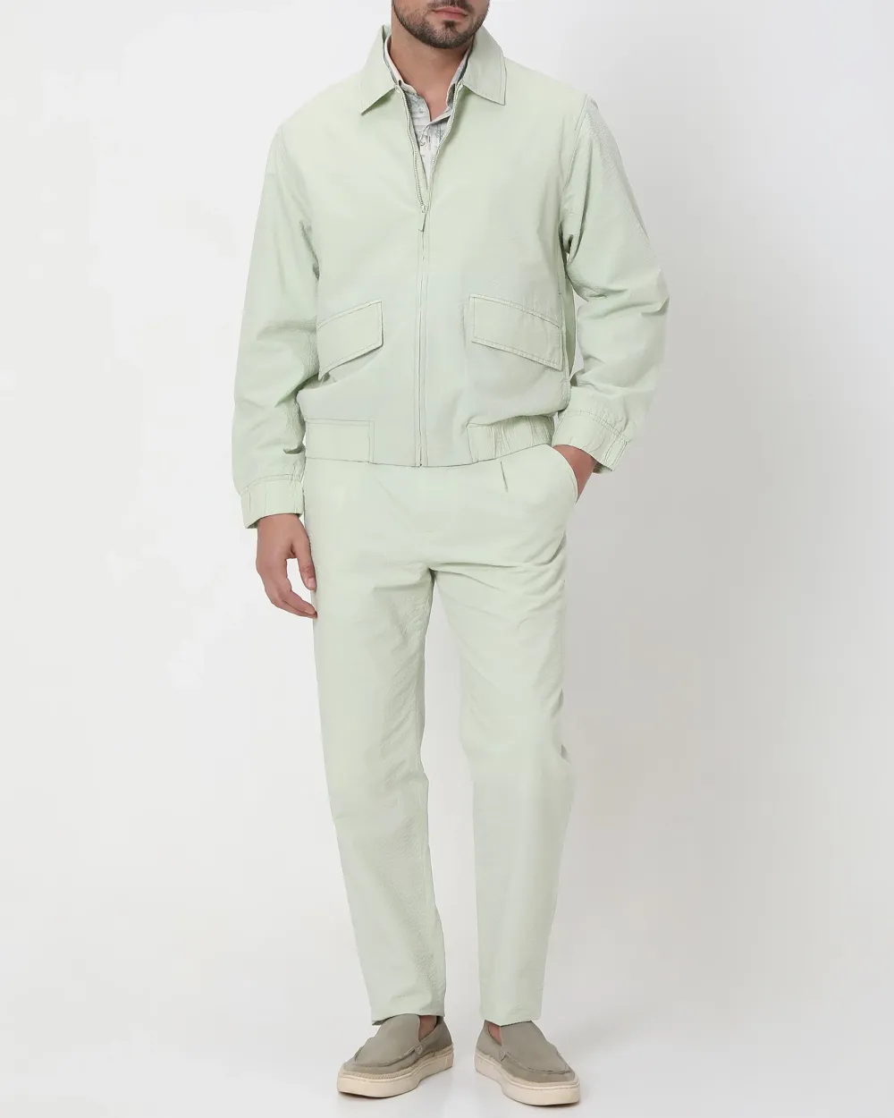 Versatile Comfortable Slim-Fit Light Green Cotton Jacket