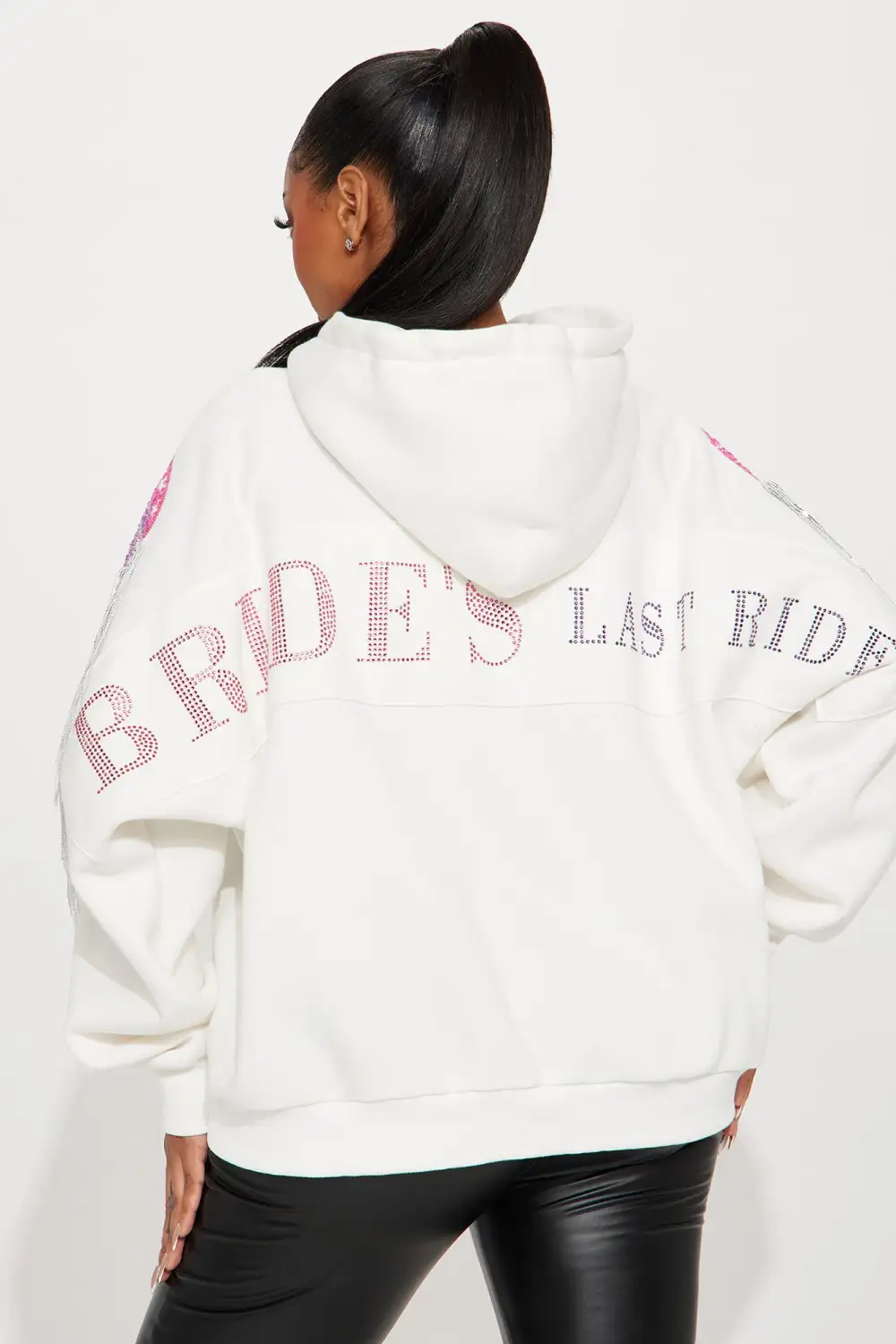 Bride's Last Ride Rhinestone Hoodie - White