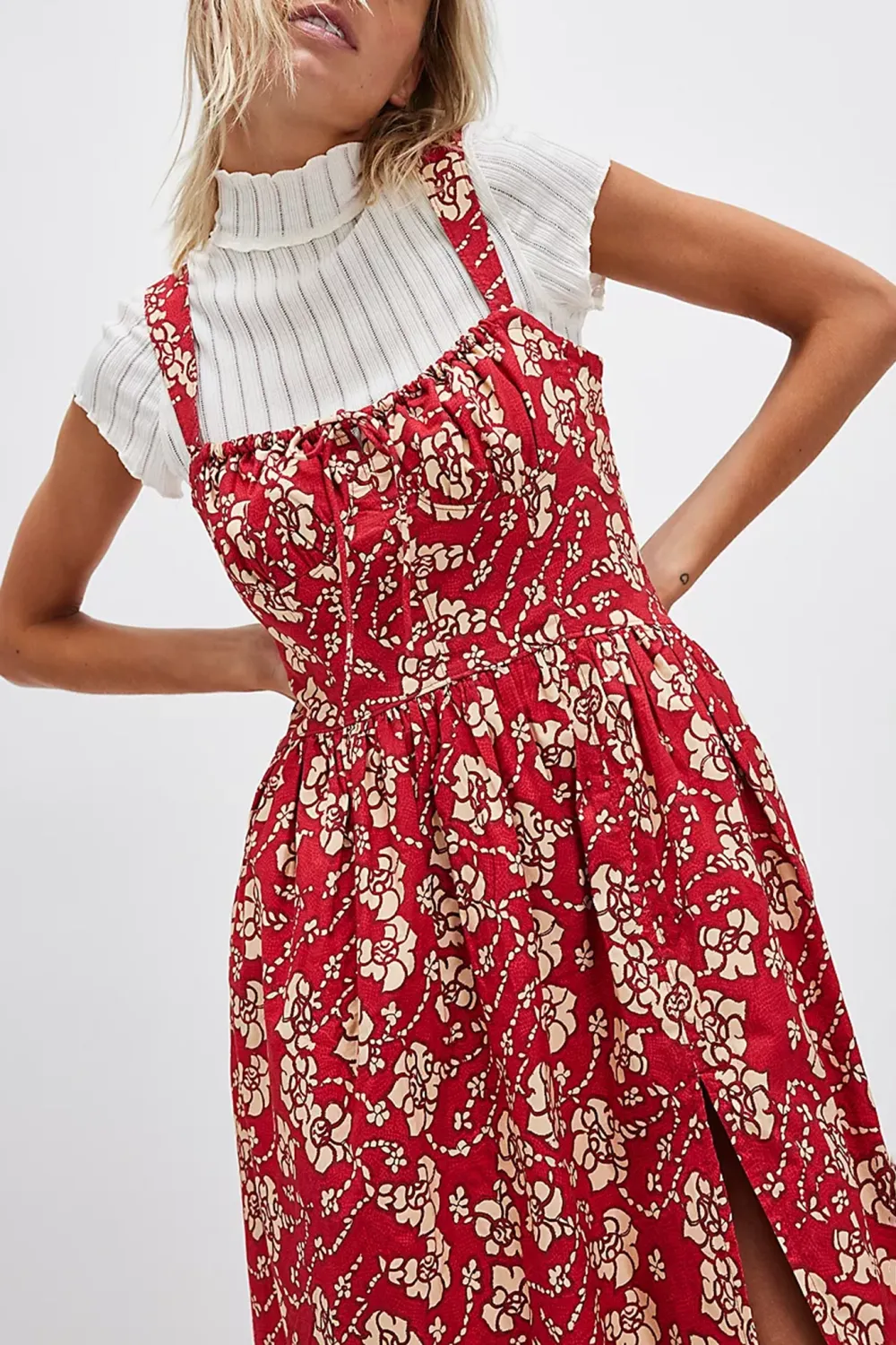 Square Neck Plaid Smocked Midi Dress