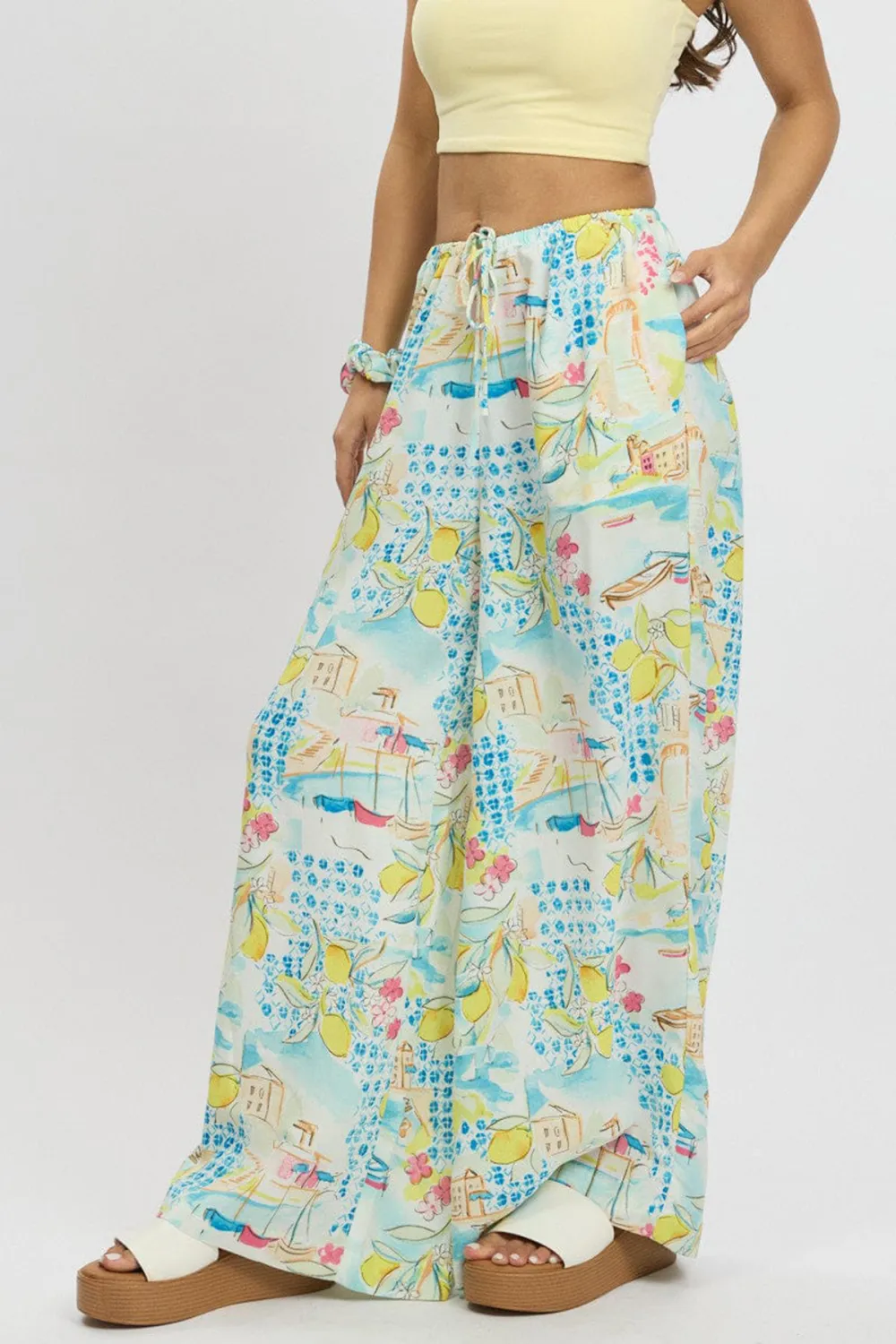 Multi Abstract Wide Leg Pants High Rise