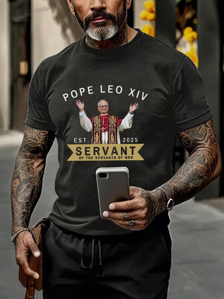 Men'S Pope Leo Xiv Est 2025 Servant Of The Servants God Printed T-Shirt