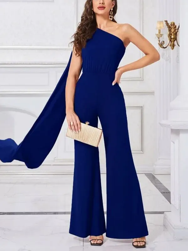 One Shoulder Extra-long Sleeve Jumpsuit