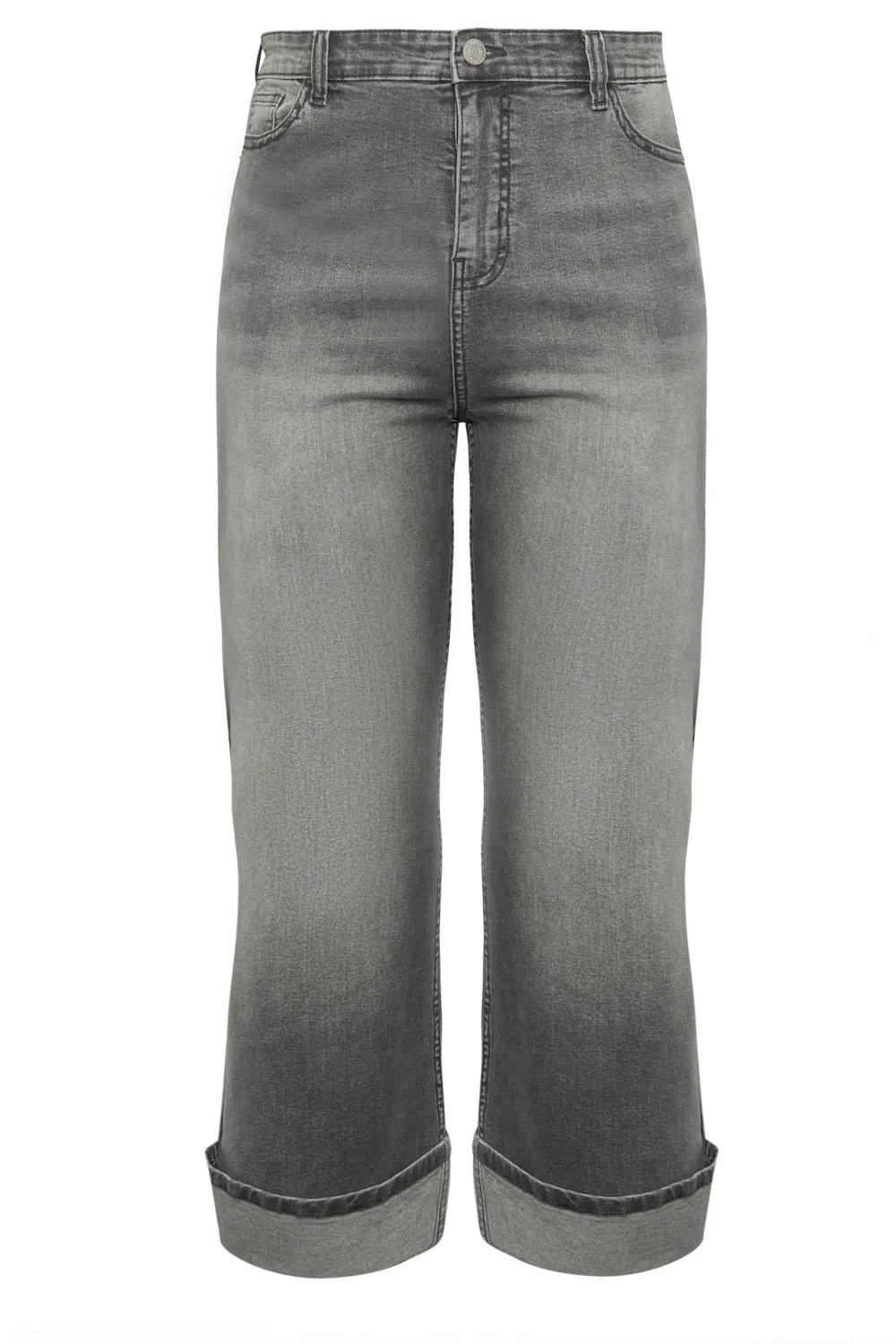 YOURS Curve Grey Wide Leg Turn Up Jeans