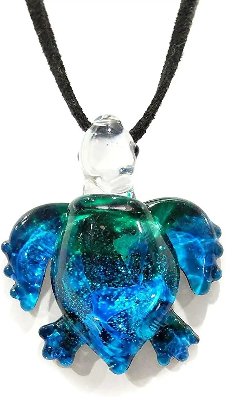 Handmade Ocean Blue Sea Turtle Art Glass Blown Sea Animal Figurine Pendant Necklace Jewelry