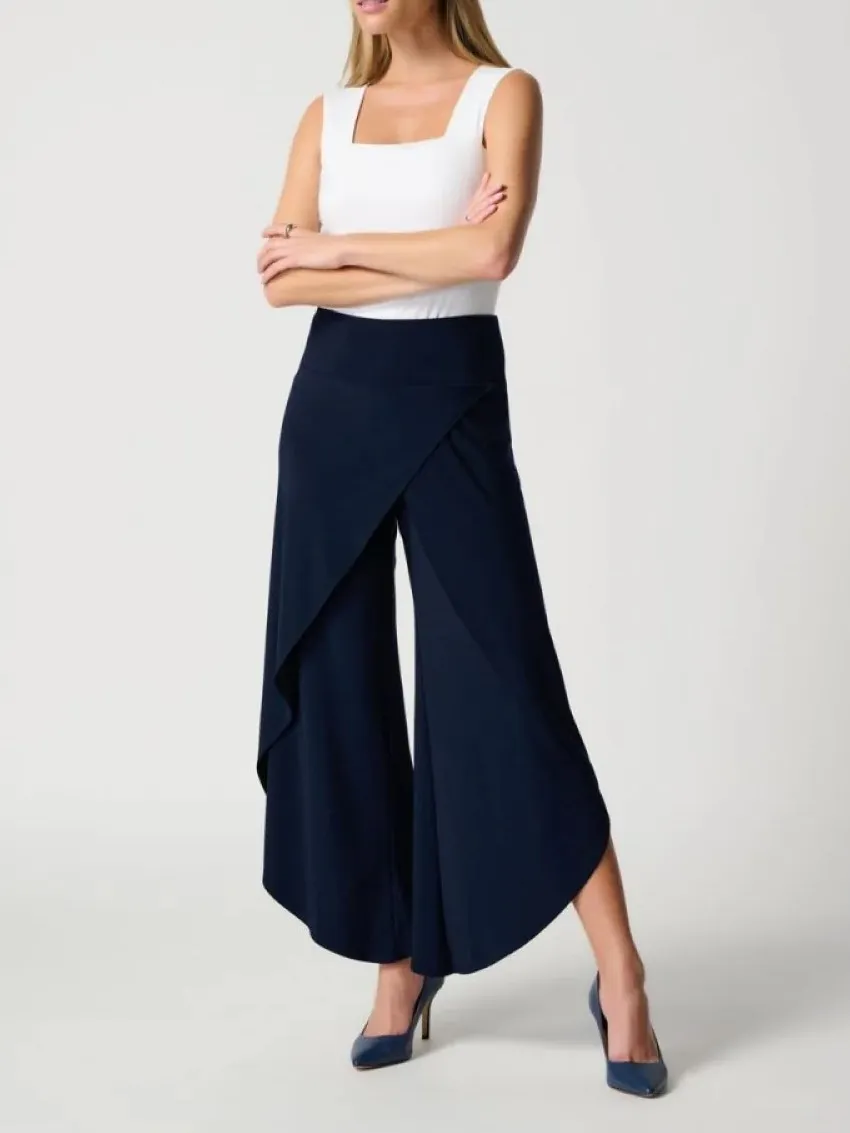 Navy Blue Asymmetric Wide - Leg Pants