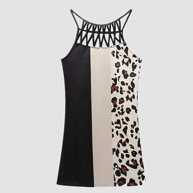 Women's Casual Dress Halter Neck Dress Midi Dress Leopard Black Wine Sleeveless Geometric Cut Out Summer Spring Halter Fashion Vacation 2023 S M L XL XXL 3XL