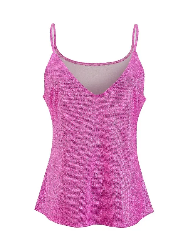 Women's Tank Top Camisole Going Out Tops Summer Tops Silver Pink Golden Sequins Sleeveless Casual Club Basic Sexy Beach V Neck Regular S