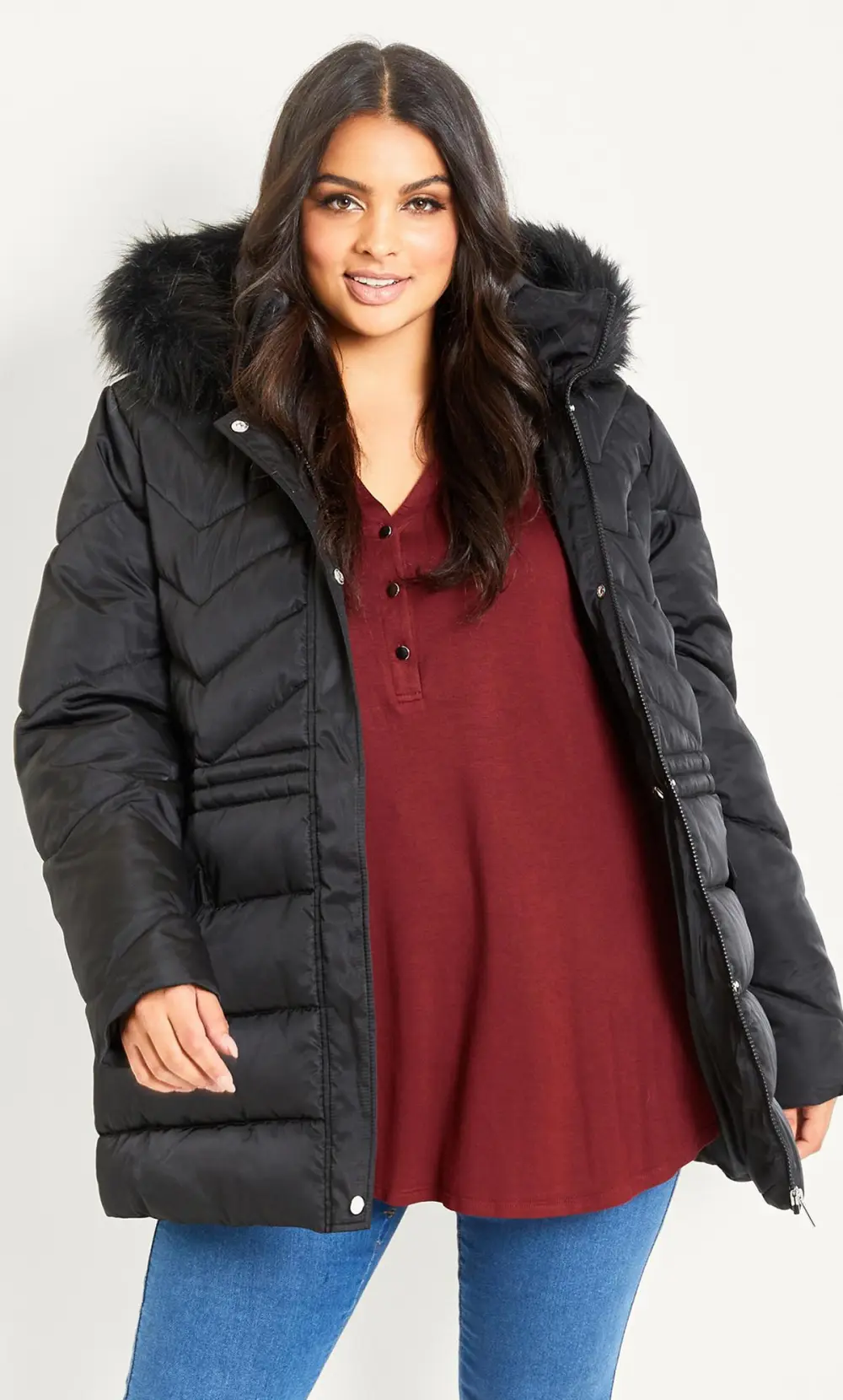 Evans Black Panelled Coat