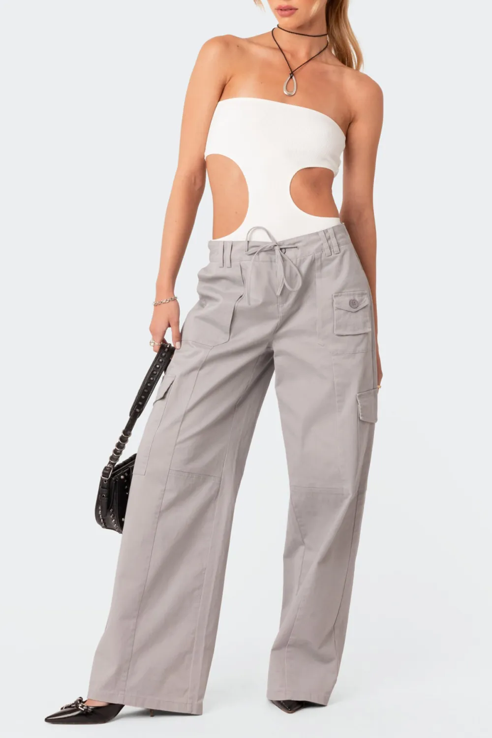 Tube Top Ribbed Cut Out Bodysuit