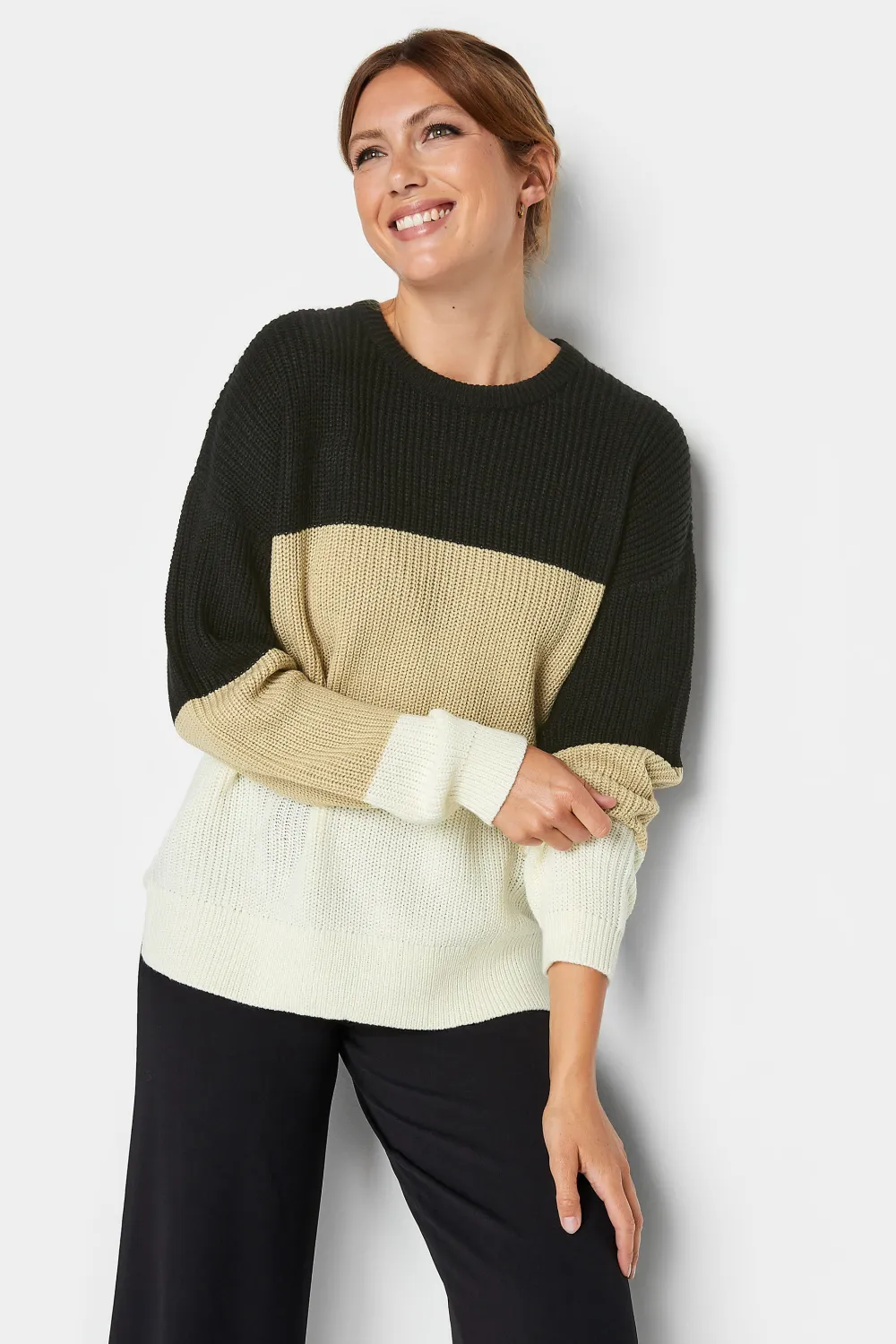 LTS Tall Black & Brown Colourblock Knit Jumper