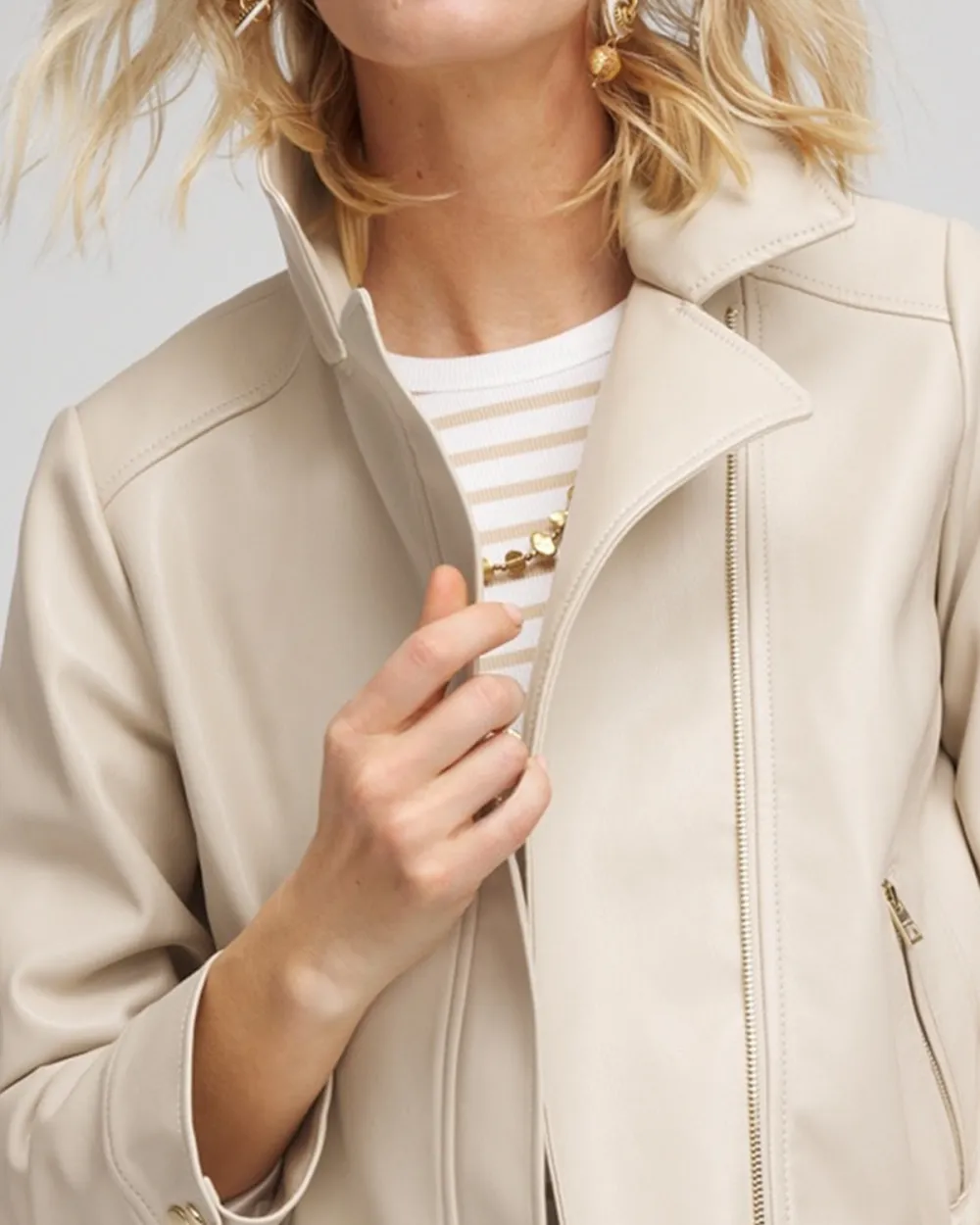 Beige Faux Leather Jacket
