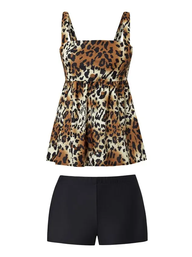 Sexy Animal Printing Strapless Tankinis Two-Piece Set