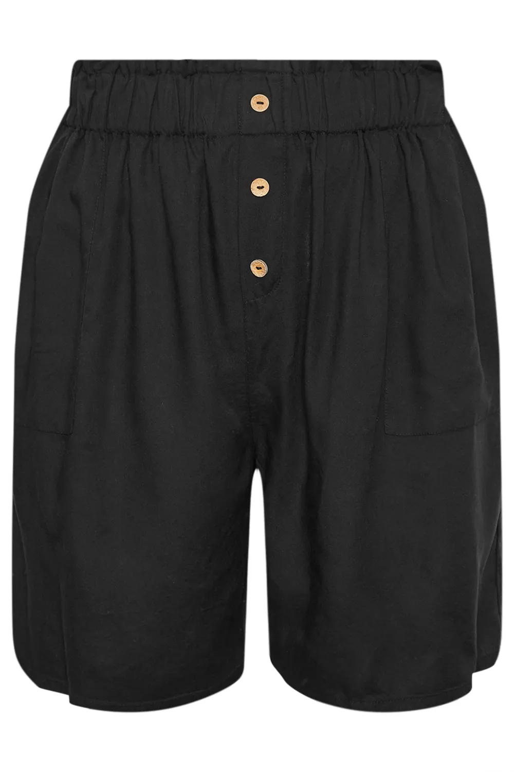 YOURS Curve Black Button Front Paperbag Shorts
