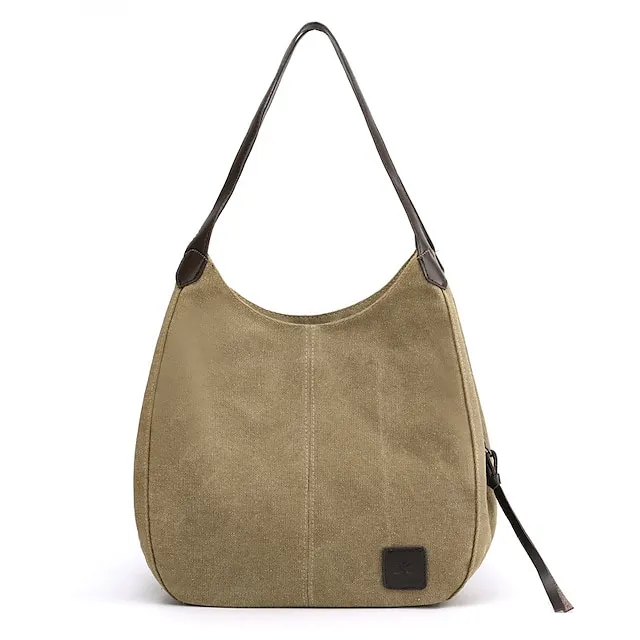 Women's Top Handle Bag Canvas PU Leather Daily Zipper Color Block Black Army Green Blue
