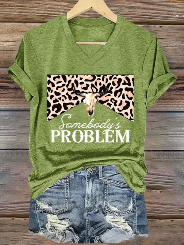 Somebody'S Problem Printed V-Neck Short-Sleeved T-Shirt