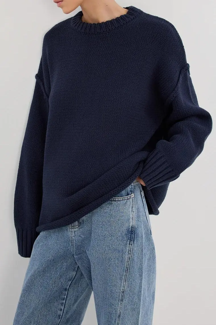 NAVY LONGLINE KNIT JUMPER