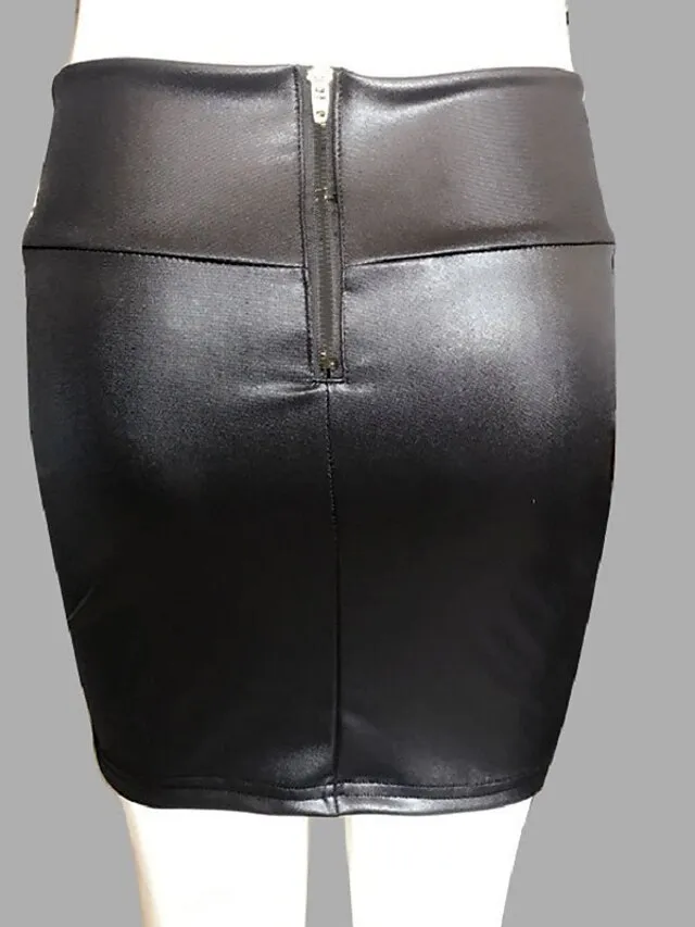 Women's Pencil Bodycon Work Skirts Mini Faux Leather Black Red Brown Skirts Spring High Waist Sexy Daliy S M L
