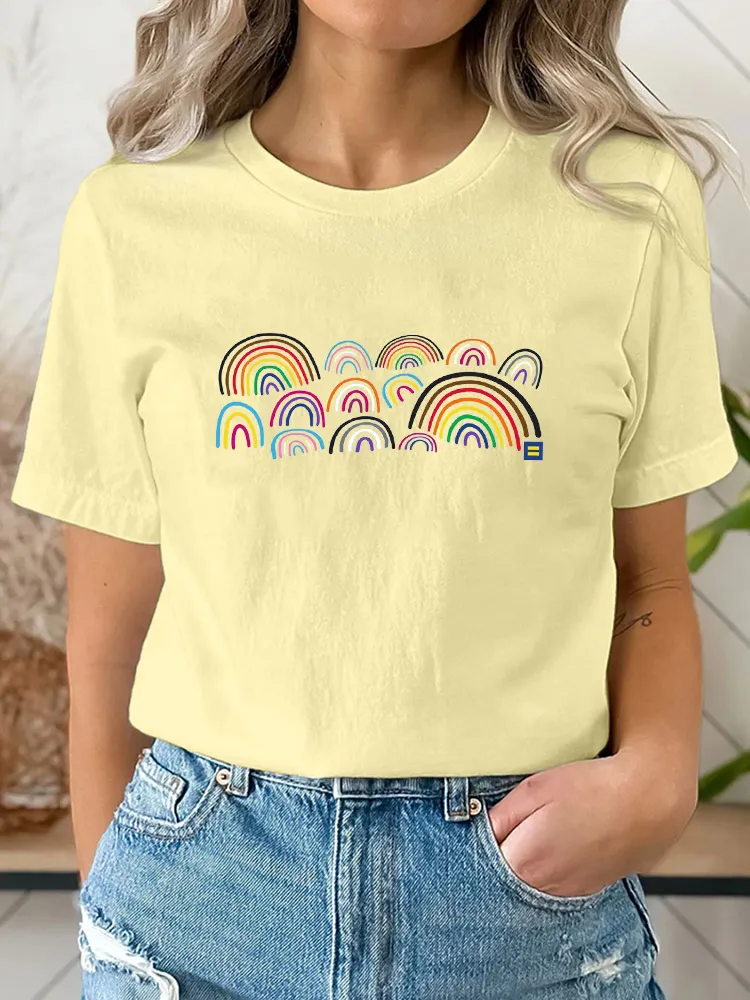 Pure Cotton Round-Neck Short-Sleeved Shirt LGBTQ+ Rainbows T-Shirt