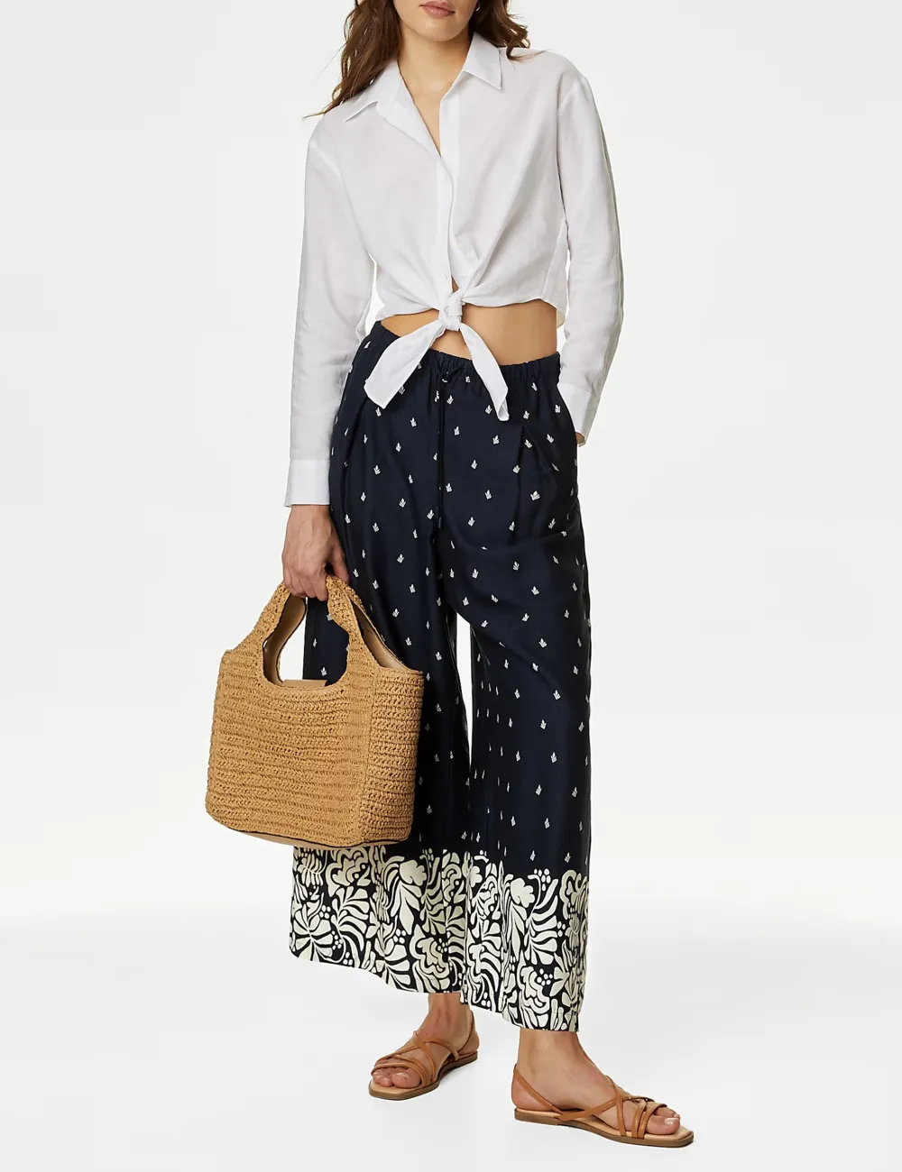 Plants Printed Wide Leg Trousers