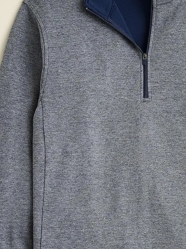 Gray And Navy Quarter Zip Knit Pullover