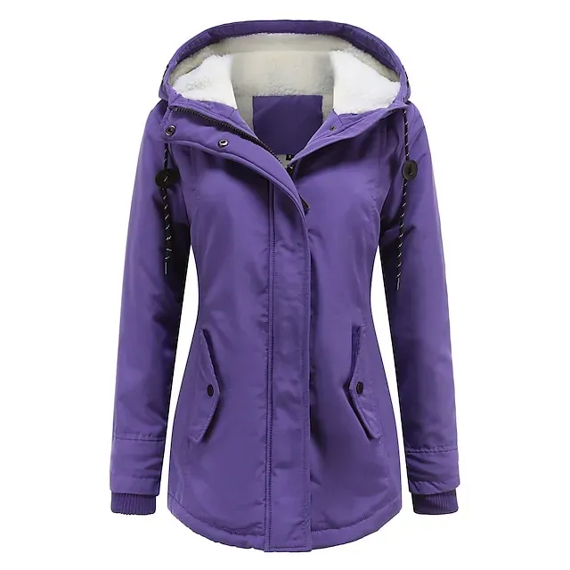 Women's Parka Waterproof Puffer Jacket Thermal Warm Heated Coat Fleece Lined Winter Coat Windproof Outdoor Zip up Hooded Coat Sports Hiking Jacket Purple Pink