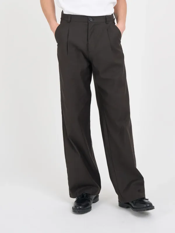Brown Wide-Leg High Waisted Lightweight Cotton-Linen Trousers