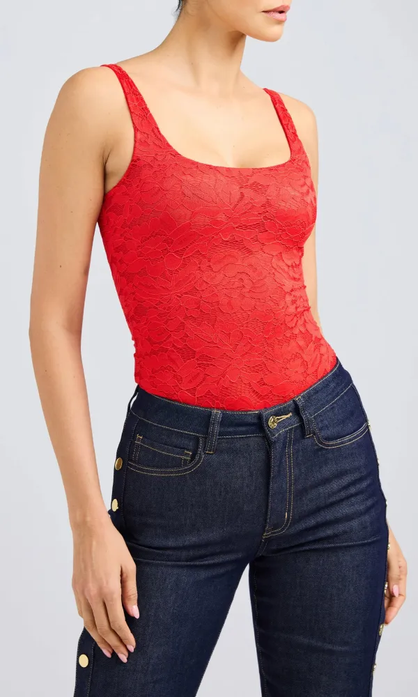 Bright Red Lace Bodysuit