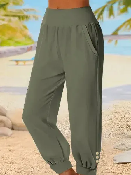 Casual Plain Cotton Pants