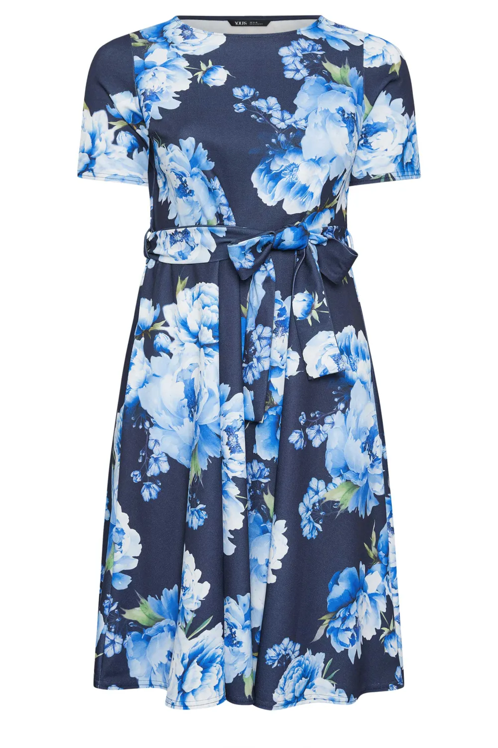 YOURS LONDON Curve Blue Scoop Neck Skater Dress