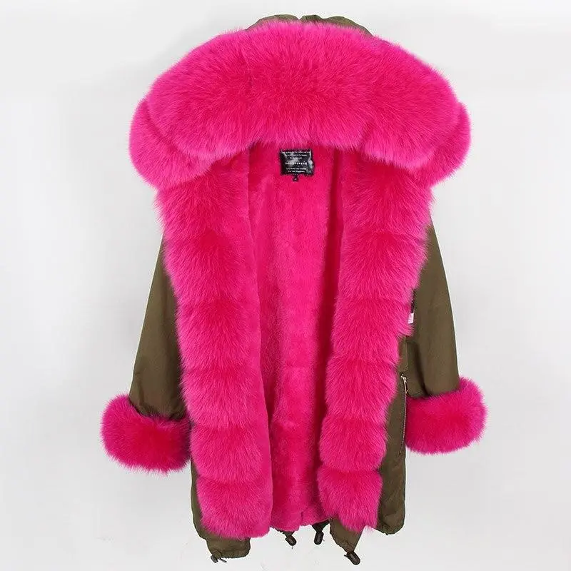 Women's Parka Fox Fur Coats Real Fur Winter Long Black Park Cotton Thick Warm