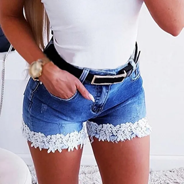 Women's Jeans Shorts Denim Light Blue Dark Blue Fashion Casual Daily Lace Side Pockets Micro-elastic Short Comfort Plain S M L XL XXL / Slim