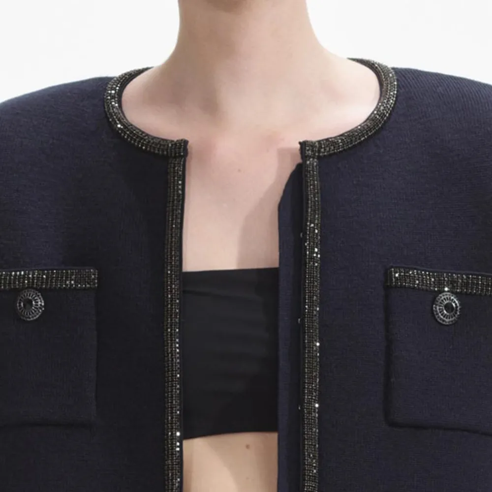 Navy Embellished Knit Cardigan