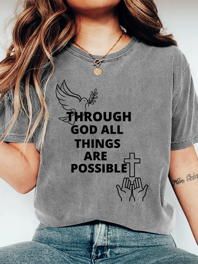 Women'S Through God All Things Are Possible Print T-Shirt