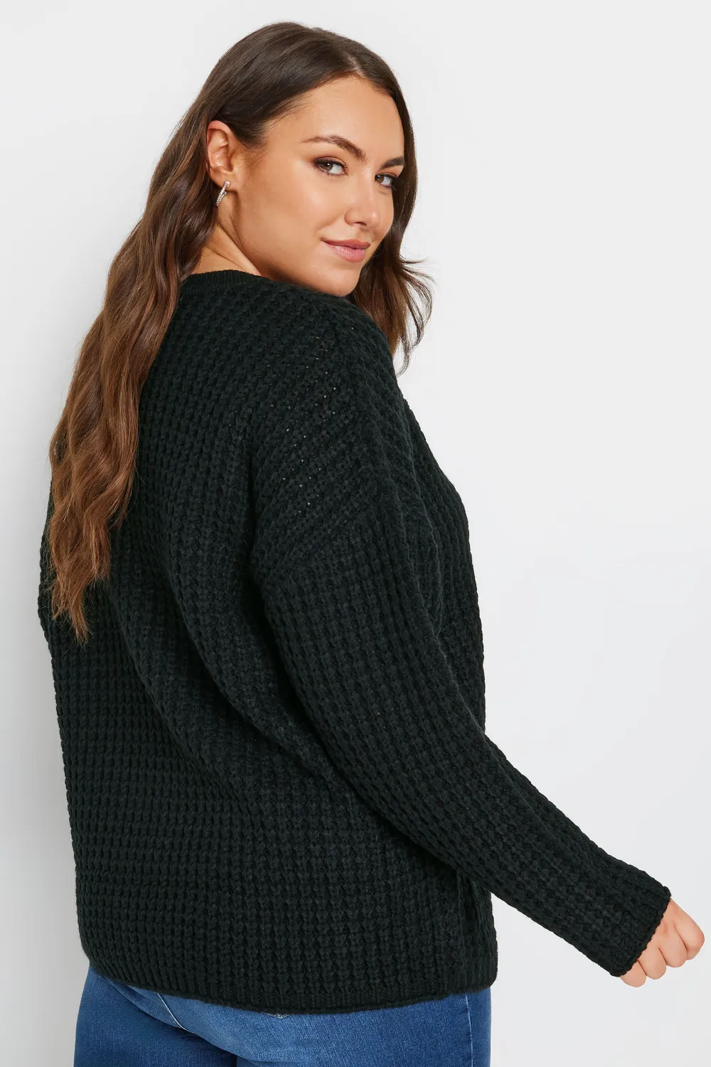 YOURS Curve Stone Brown Waffle Knit Jumper