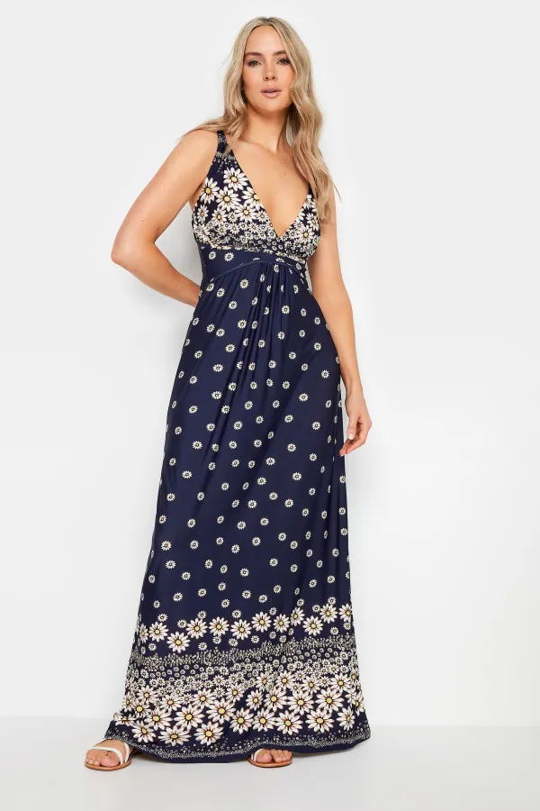 LTS Tall Navy Blue Daisy Print Maxi Dress