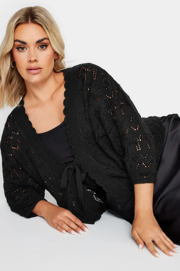 YOURS Curve Black Crochet Tie Front Shrug