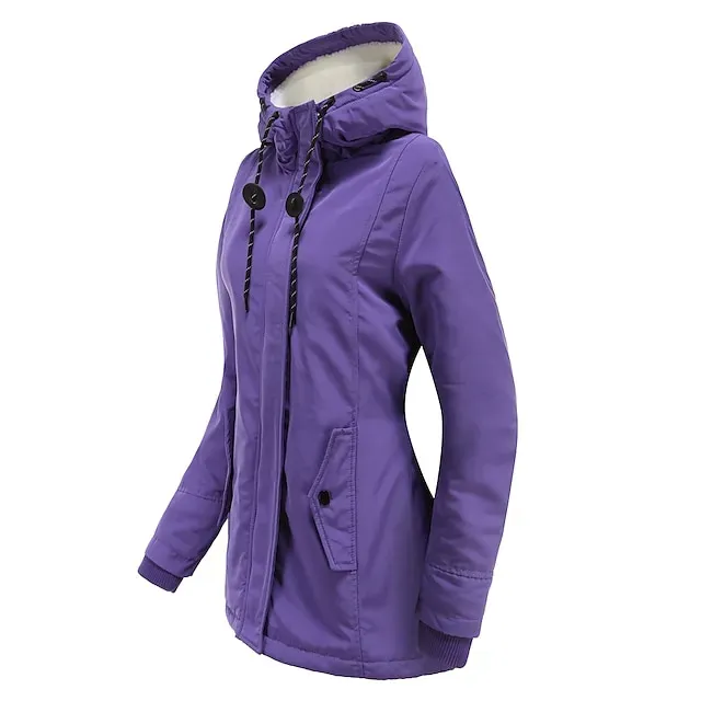 Women's Parka Waterproof Puffer Jacket Thermal Warm Heated Coat Fleece Lined Winter Coat Windproof Outdoor Zip up Hooded Coat Sports Hiking Jacket Purple Pink