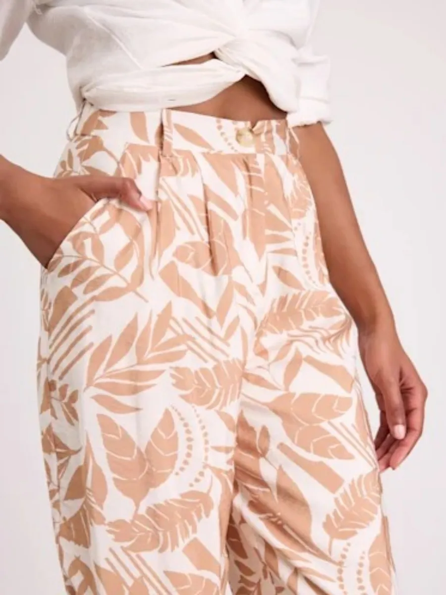 Tropical Print Wide Leg Pants