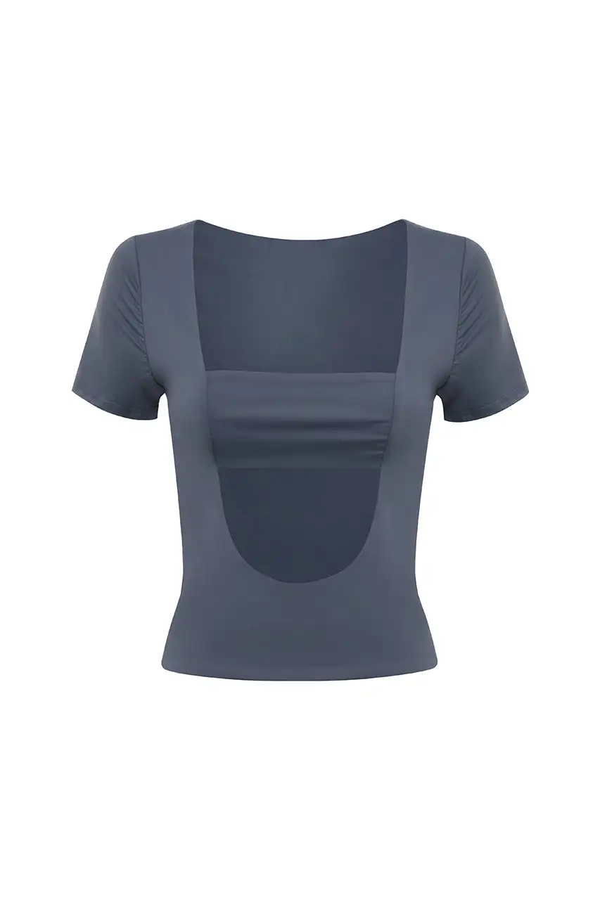 Square Neck Cut Out Short Sleeve Top