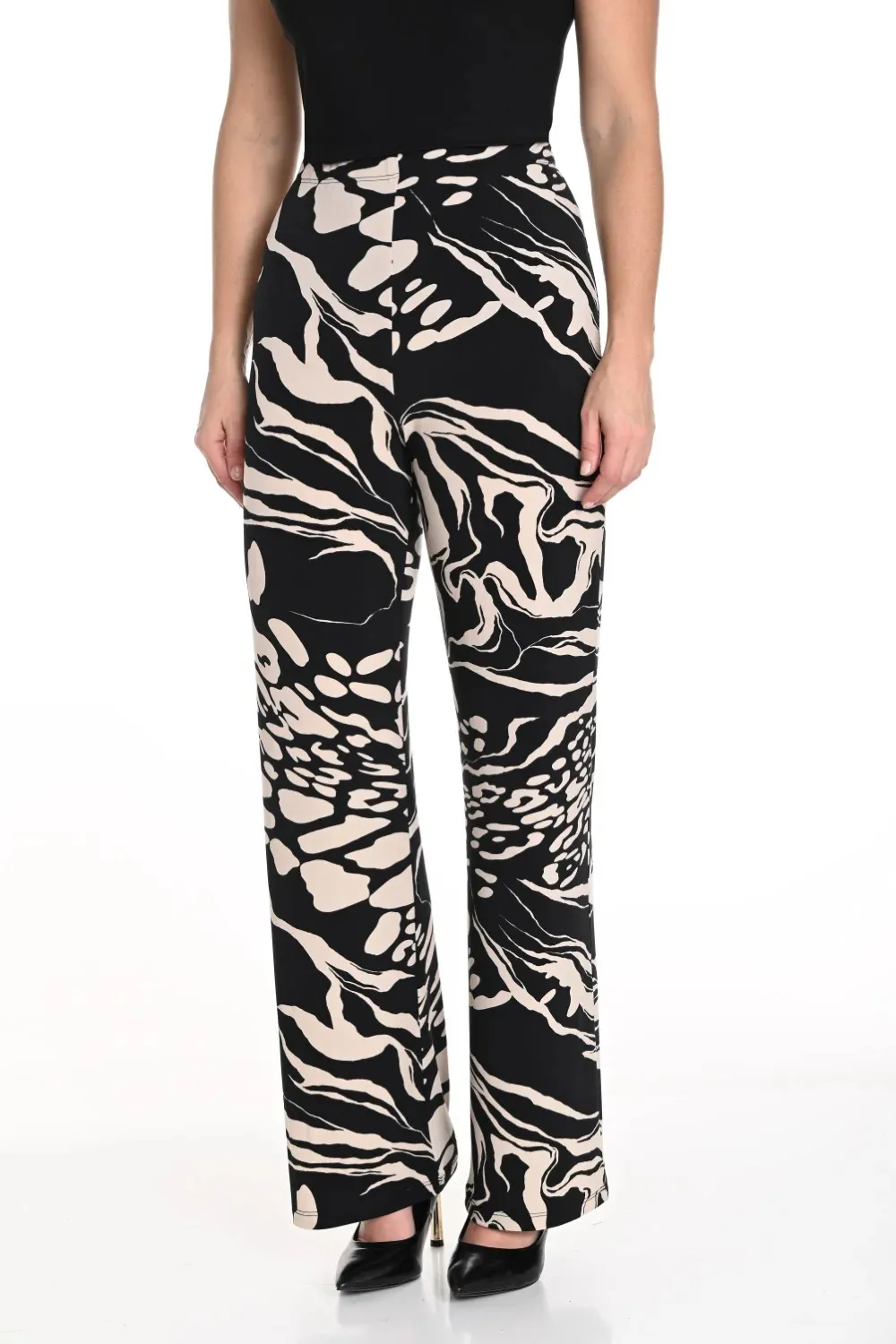 Black and Champagne Zebra - Print Wide Pants