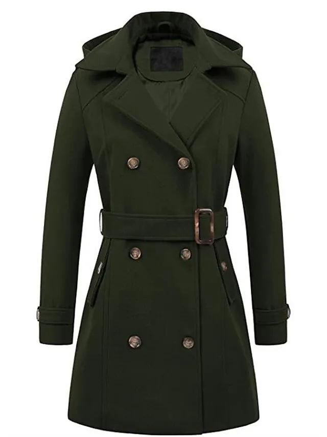 Women's Winter Coat Long Overcoat with Belt Fall Pea Coat wirh Hood Elegant Windproof Warm Trench Coat with Pockets Contemporary Casual Trendy Jacket Long Sleeve Black Army Green Camel