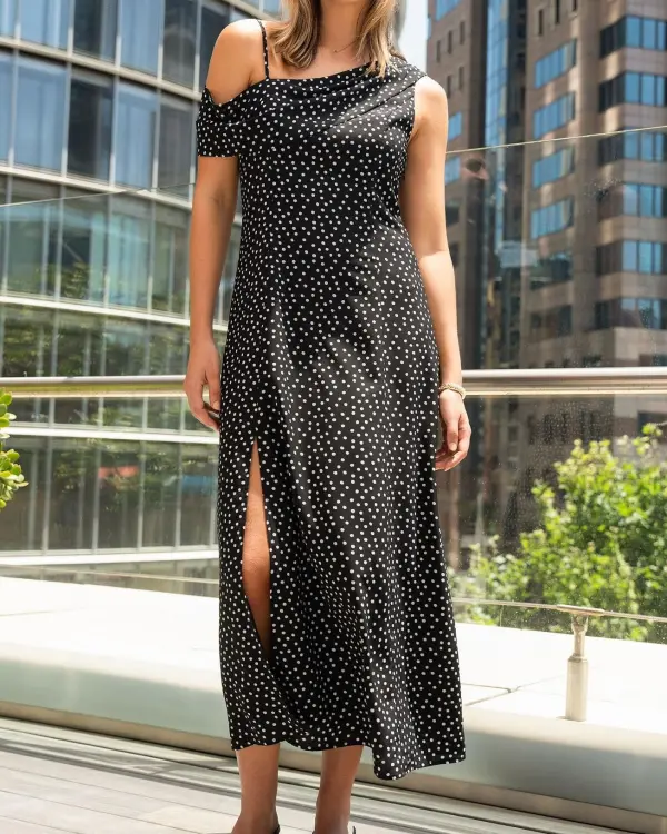 Asymmetric Maxi Dress -Polka Dot