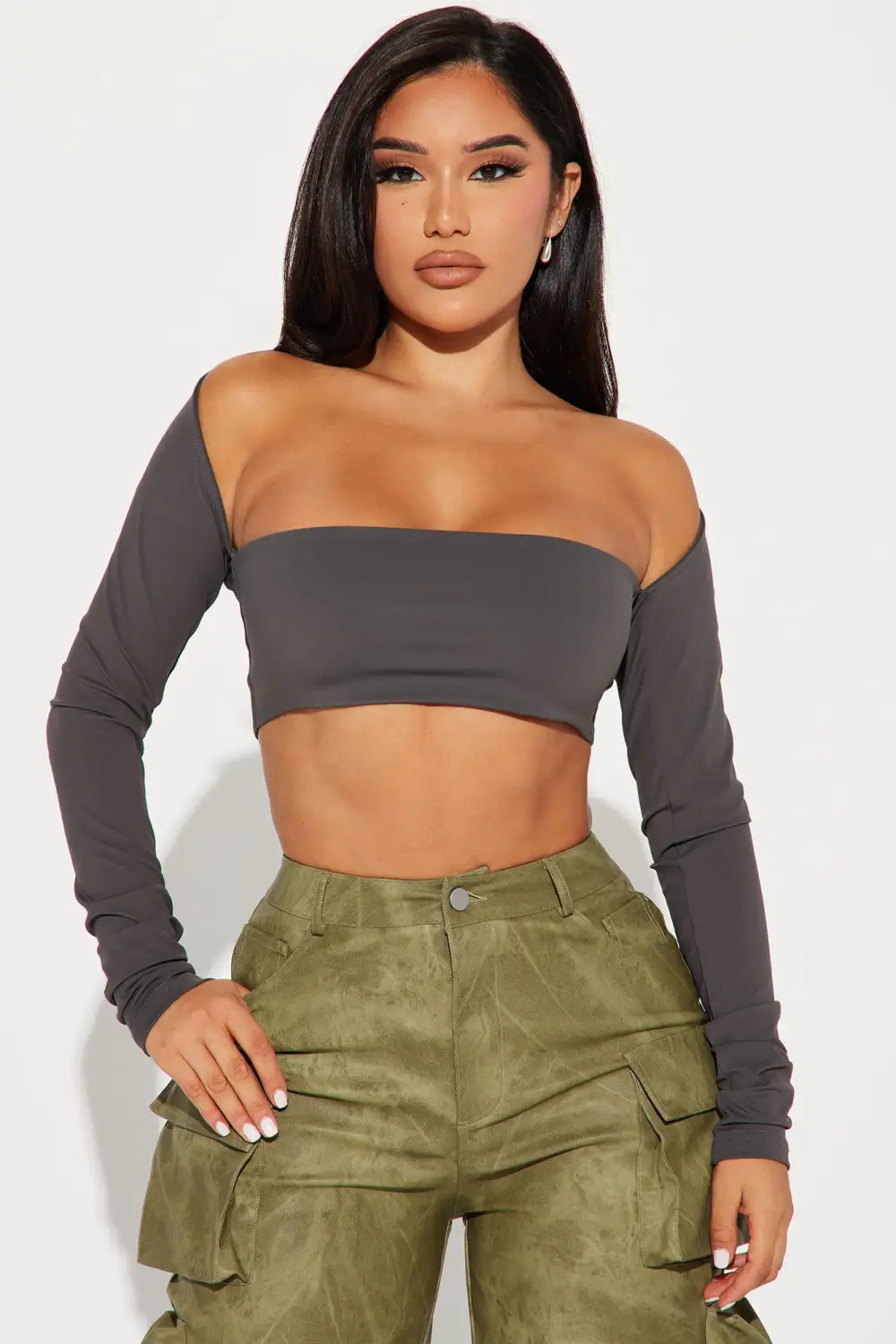 Young And In Love Crop Top - Charcoal