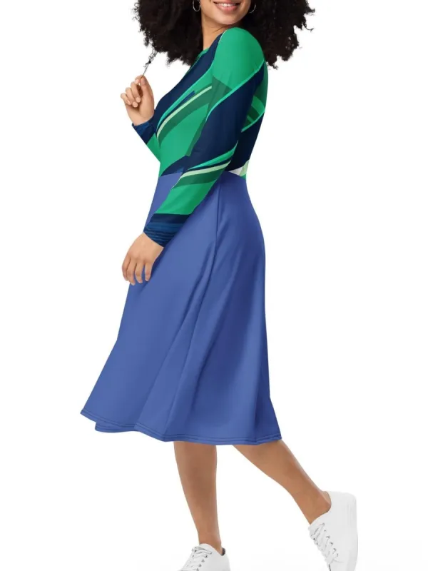 Contrast Color Geometric Dress