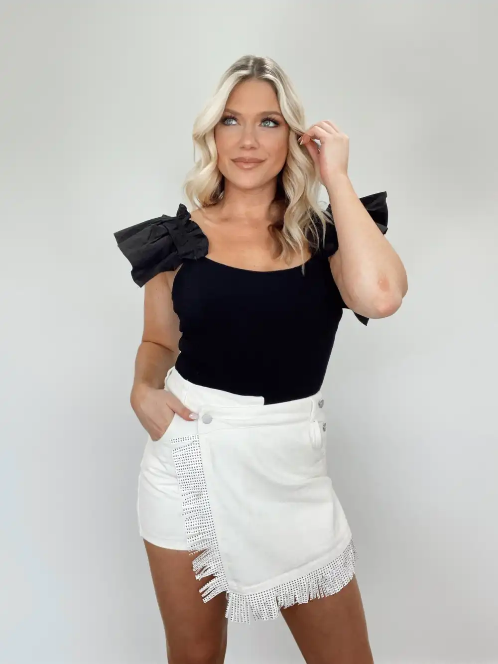 Kacey Fringe Denim Skort