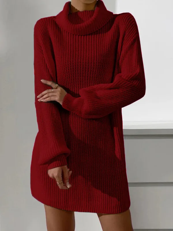 Cowl Neck Drop Shoulder Sweater Dress Without Belt