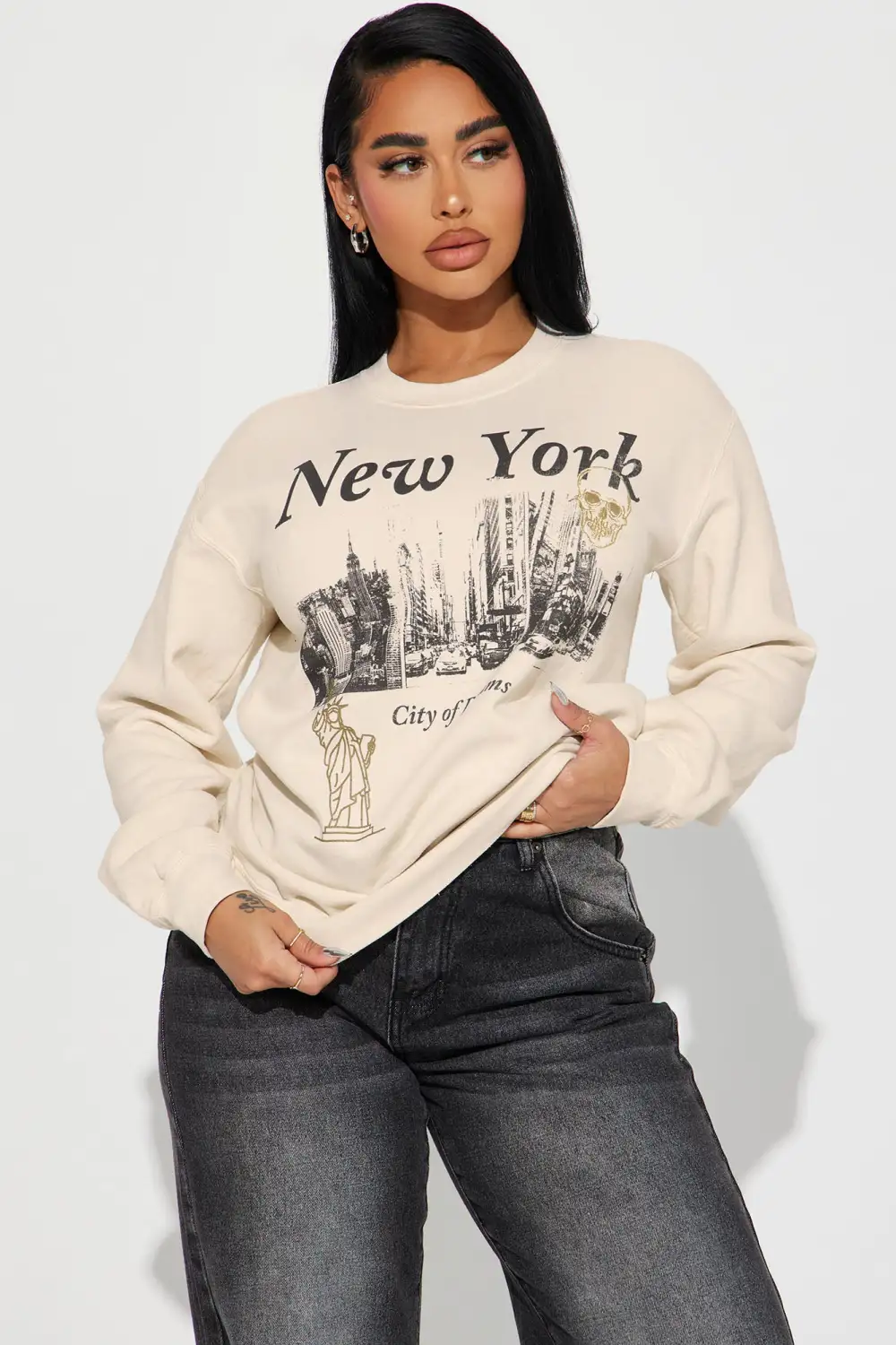 New York City Of Dreams Washed Sweatshirt - Natural/Combo