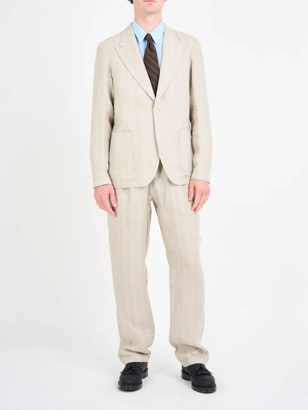 Sand Casual Style Lapel Linen Blazer