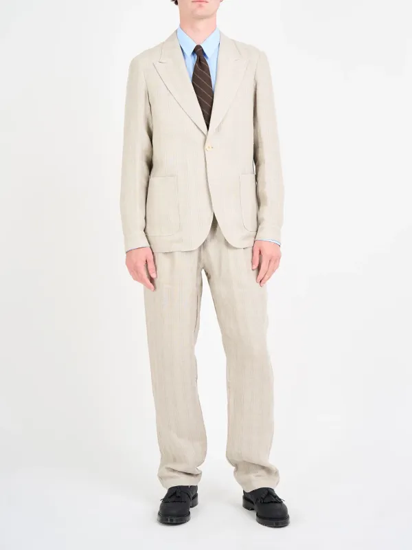 Sand Casual Style Lapel Linen Blazer