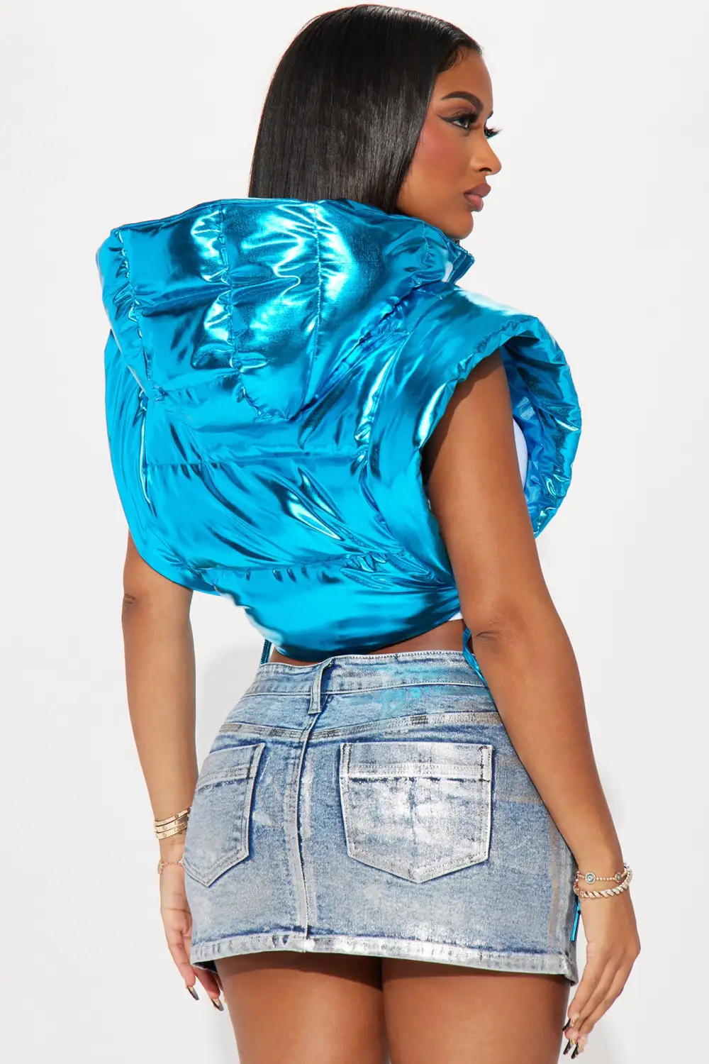 Euphoria Metallic Puffer Vest - Turquoise
